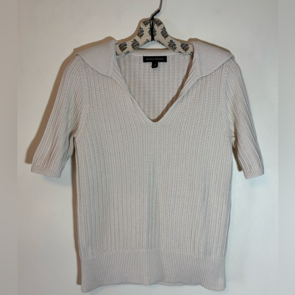 ❤️SOLD❤️ BANANA REPUBLIC Ivory Cotton Knit sailor collar  Sweater Top Size Small